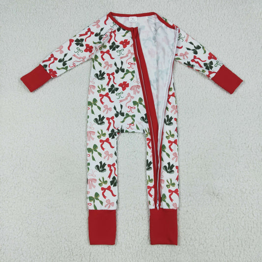 LR2203 Merry Christmas Bows Red Zippy Long Sleeve Romper Baby Girl Boutique 202506 RTS