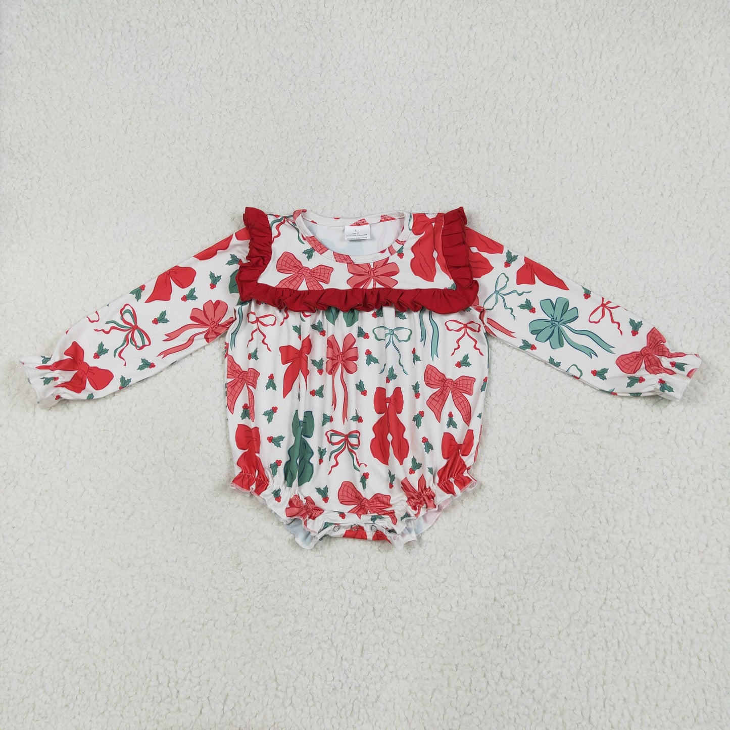LR2209 Merry Christmas Red Green Bows Ruffle Long-sleeved Romper Baby Girl Boutique Outfits 202505