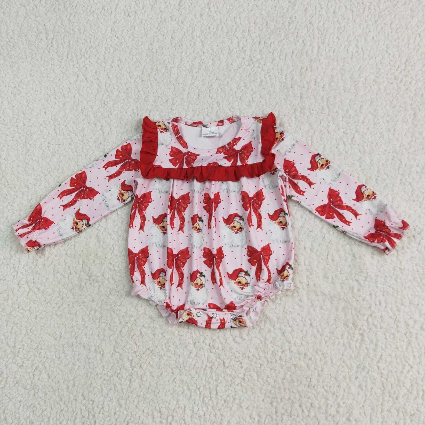 LR2210 Santa Claus Red Bows Ruffle Long-sleeved Romper Baby Girl Boutique Outfits 202506 RTS