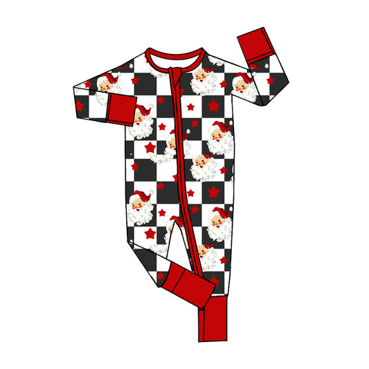 Preorder LR2215 Santa Claus Star Plaid Red Zippy Long-sleeved Romper Baby Boy Boutique Outfits 202505