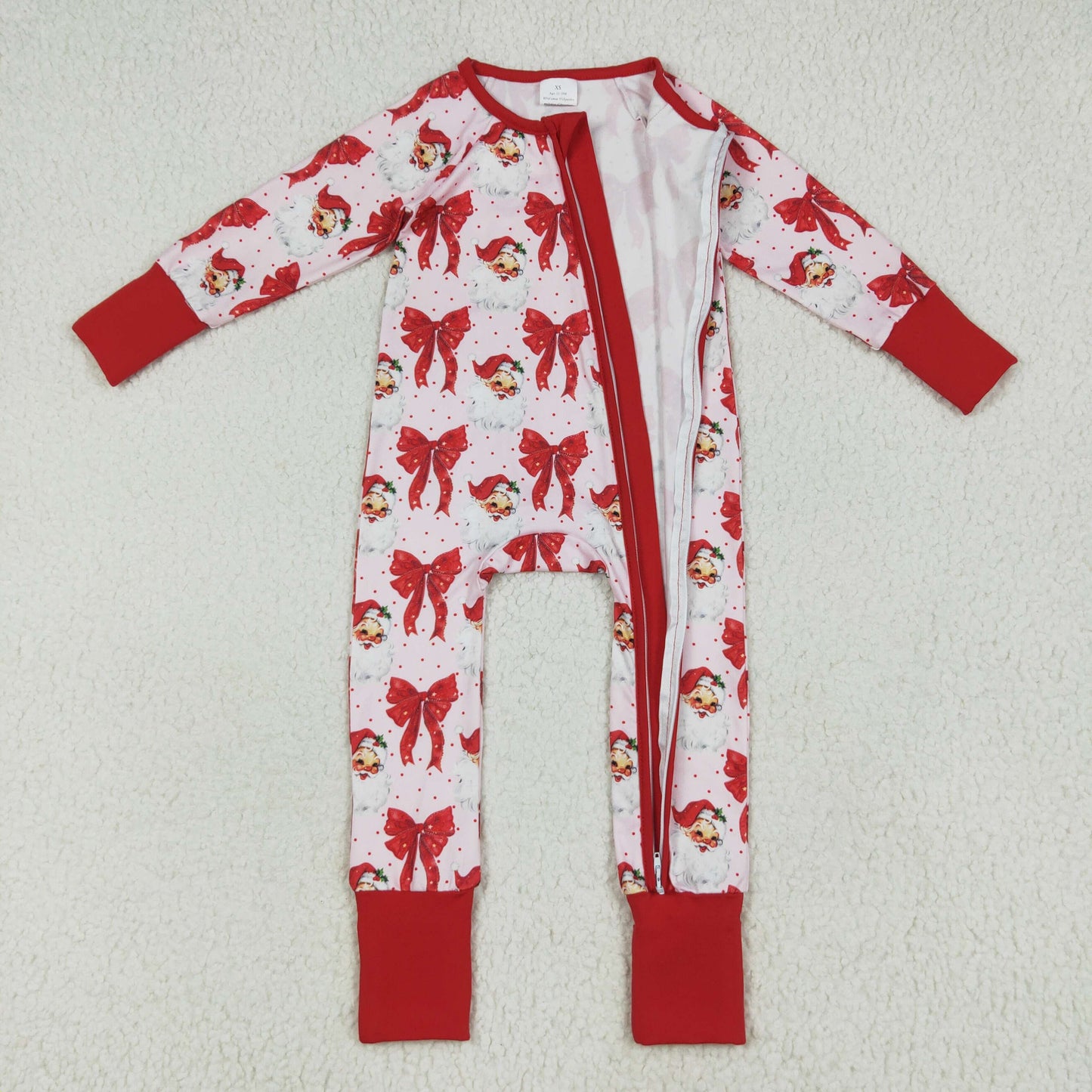LR2223 Santa Claus Bows Red Zippy Long-sleeved Romper Baby Girl Boutique 202506 RTS