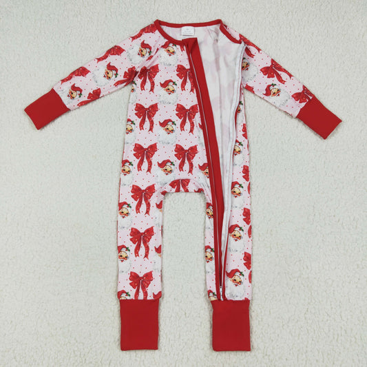 LR2223 Santa Claus Bows Red Zippy Long-sleeved Romper Baby Girl Boutique 202506 RTS