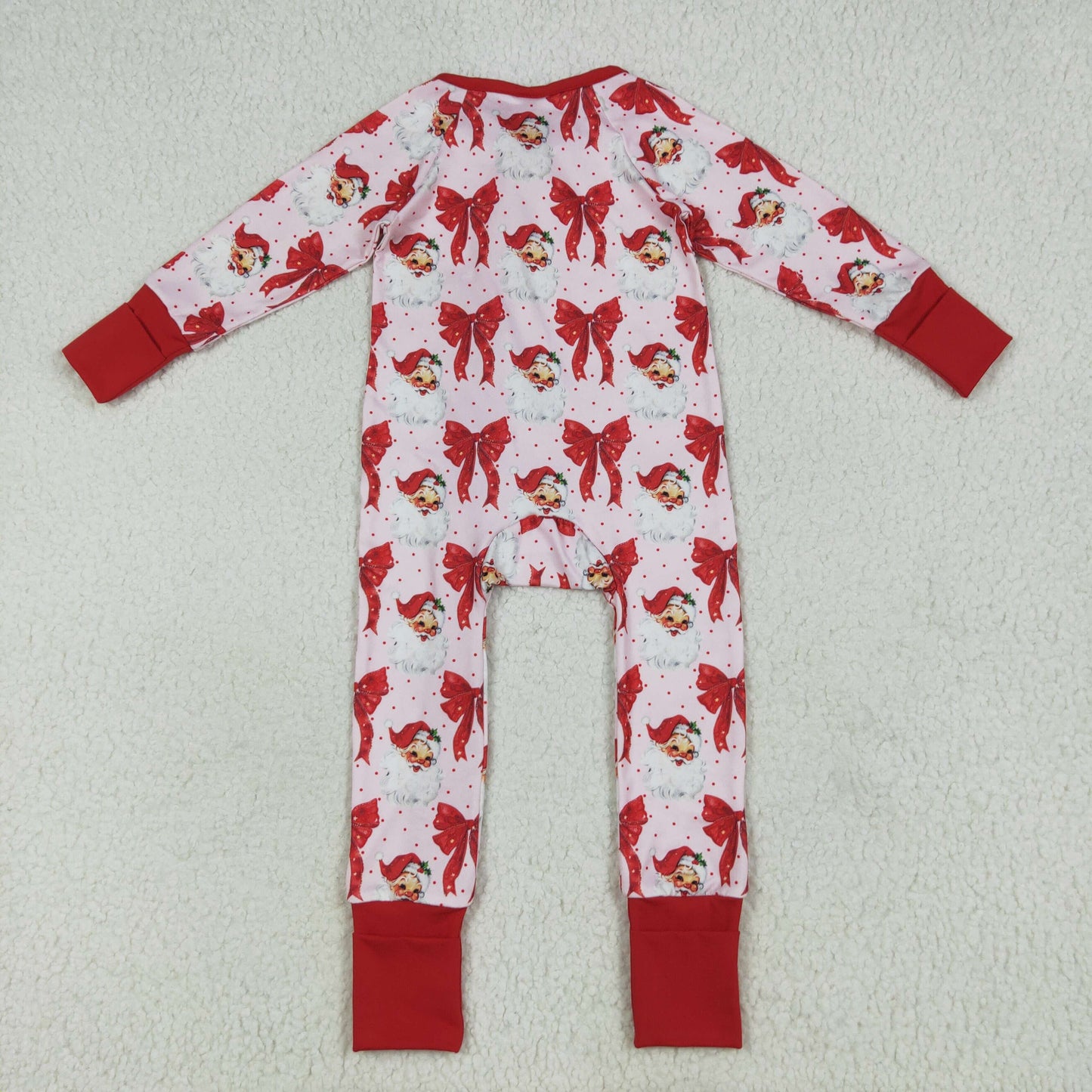 LR2223 Santa Claus Bows Red Zippy Long-sleeved Romper Baby Girl Boutique 202506 RTS