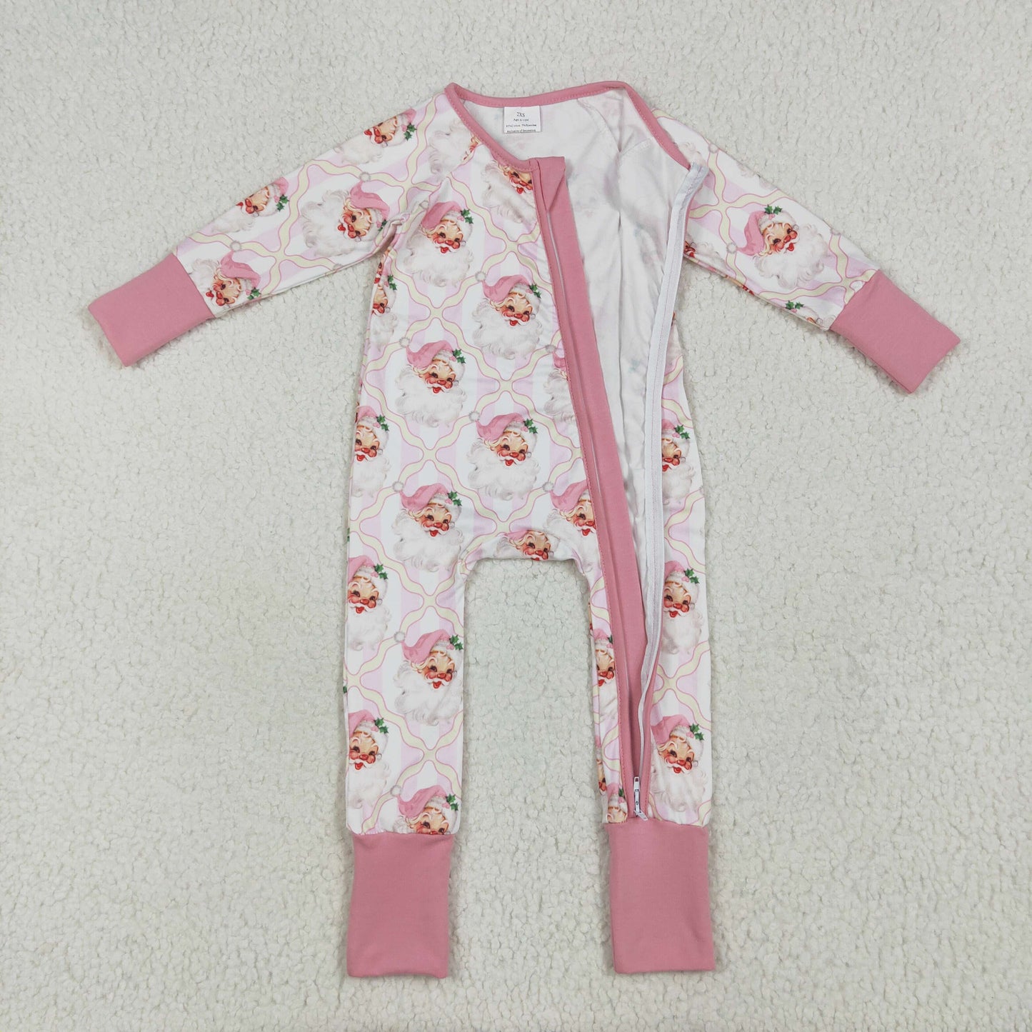 LR2224 Girl Boutique Santa Claus Bows Plaid Pink Zippy Long-sleeved Romper RTS US Local Warehouse