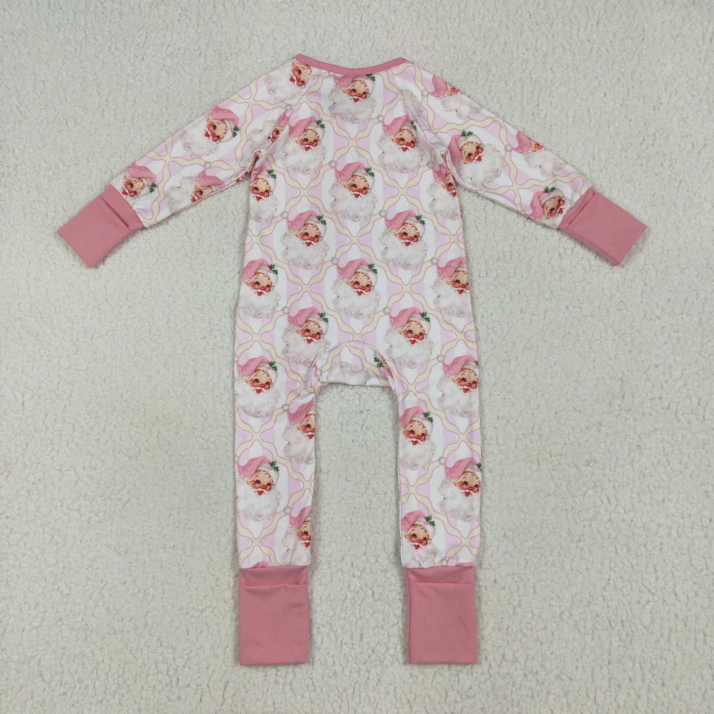 LR2224 Girl Boutique Santa Claus Bows Plaid Pink Zippy Long-sleeved Romper RTS US Local Warehouse