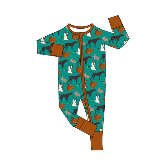 Preorder LR2226 Duck Hunting Brown Green Zippy Long-sleeved Romper Baby Boys Boutique Outfits 202505