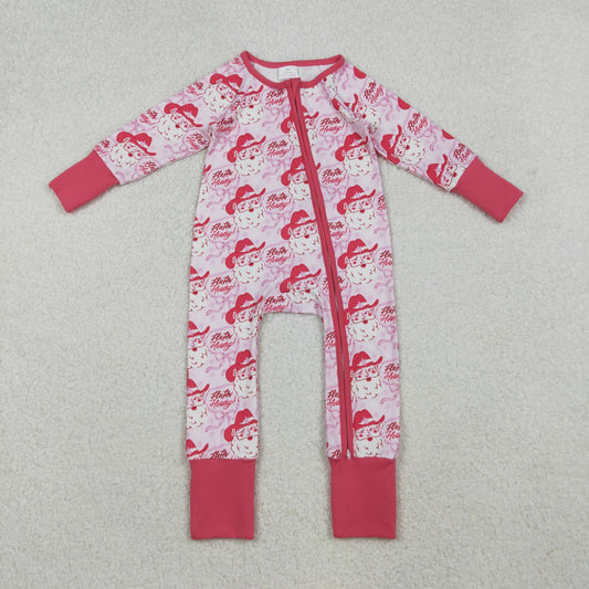 LR2243 Howdy Letter Santa Claus Pink Bows Zippy Long Sleeve Girls Romper 202510 RTS