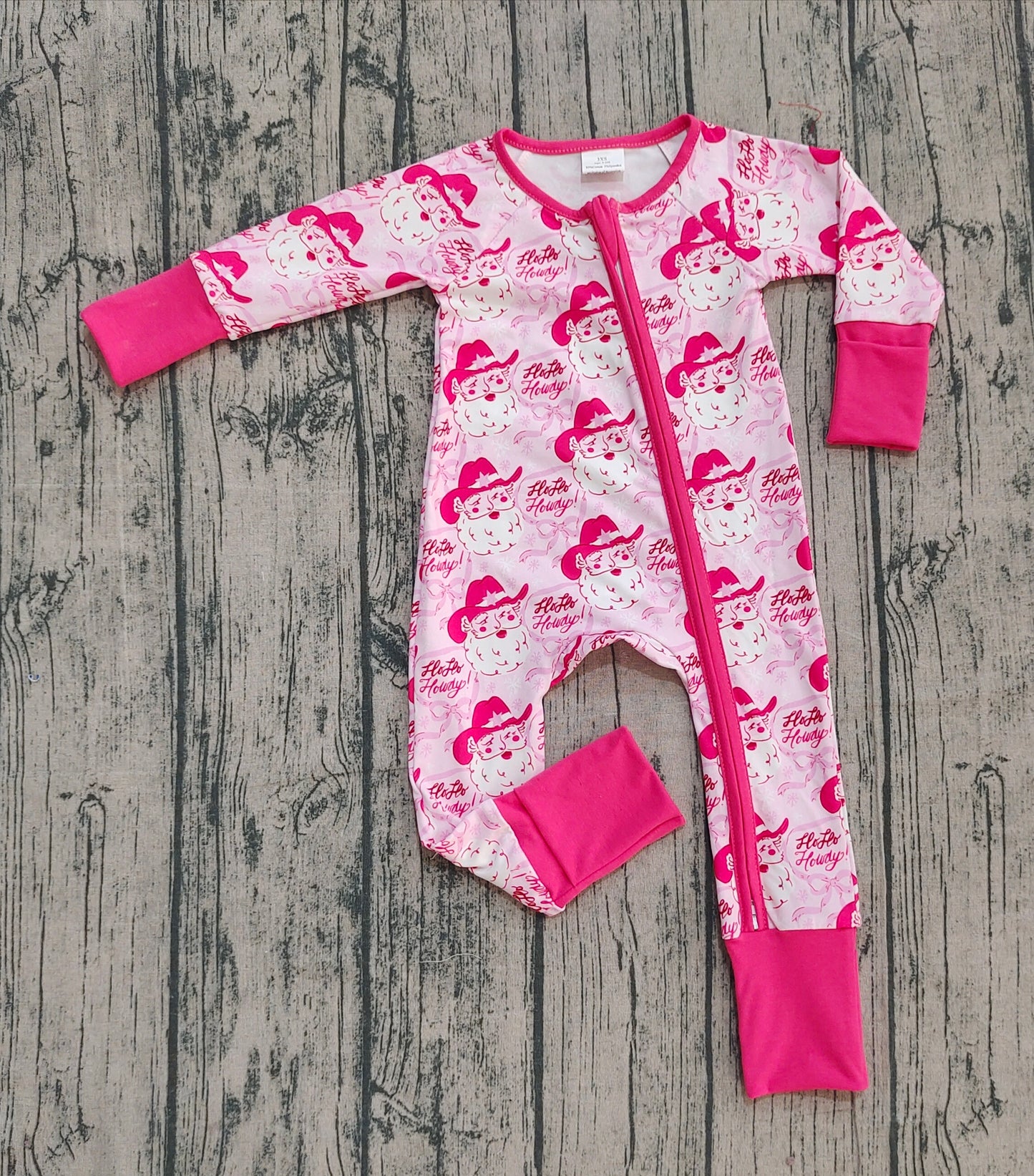 LR2243 Howdy Letter Santa Claus Pink Bows Zippy Long Sleeve Girls Romper 202510 RTS