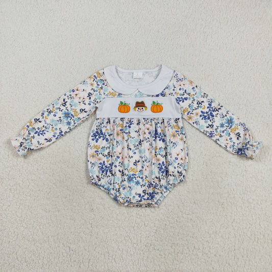 LR2246 Embroidered Pumpkin Ghost Flower Leaf Doll Collar Long Sleeve Girls Bubble Romper 202508 RTS