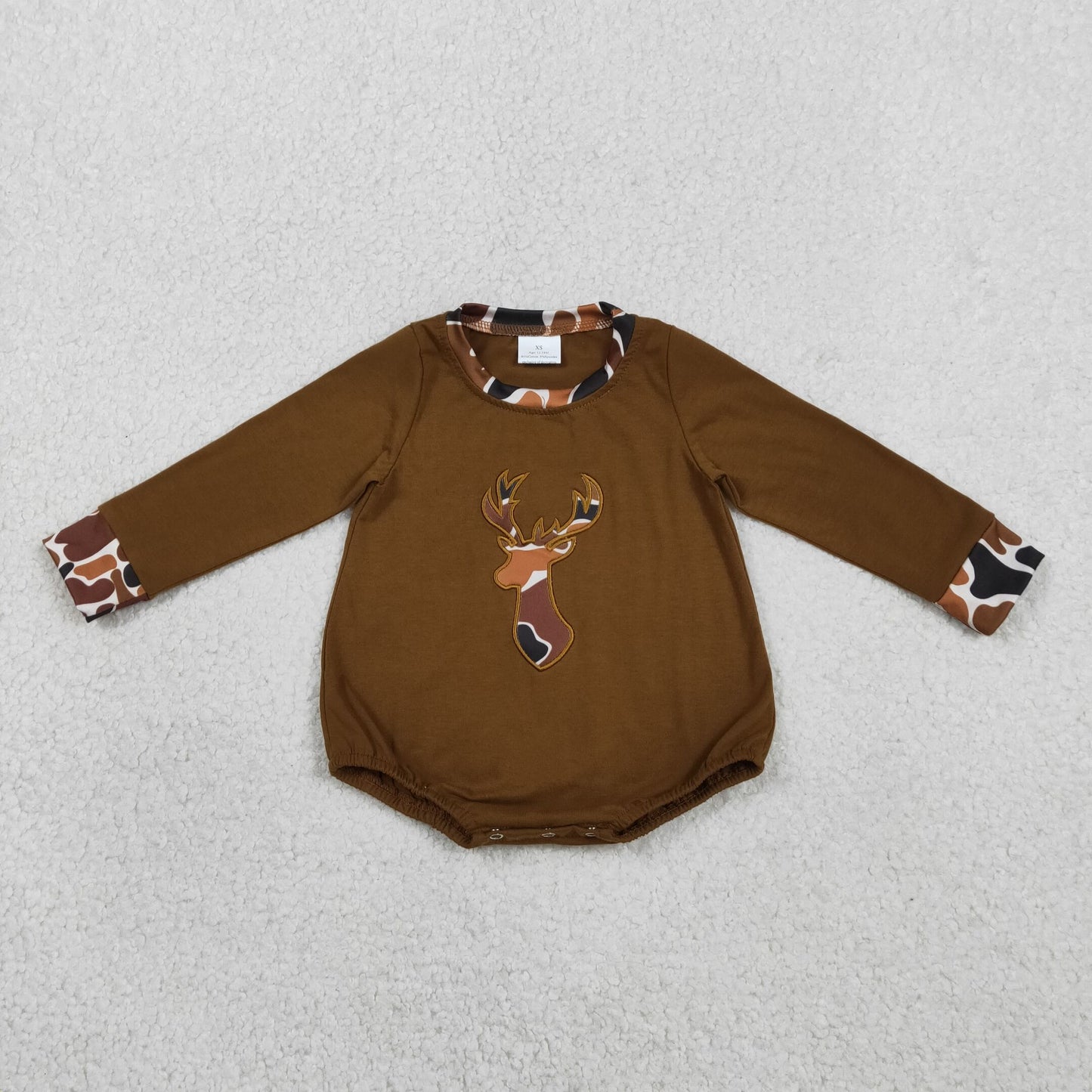 LR2260 Embroidered Camouflage Elk Brown Long Sleeve Boys Romper 202602 RTS