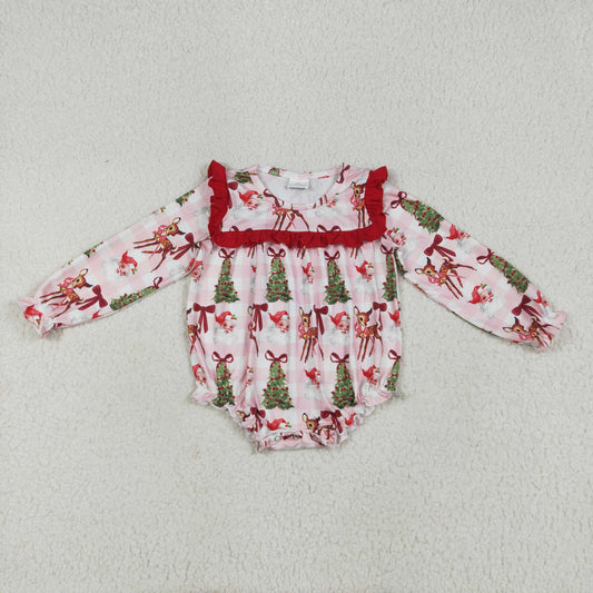 LR2274 Christmas Santa Claus Red Ruffle Long Sleeve Bubble Romper Baby Girls Boutique Pajamas 202506 RTS