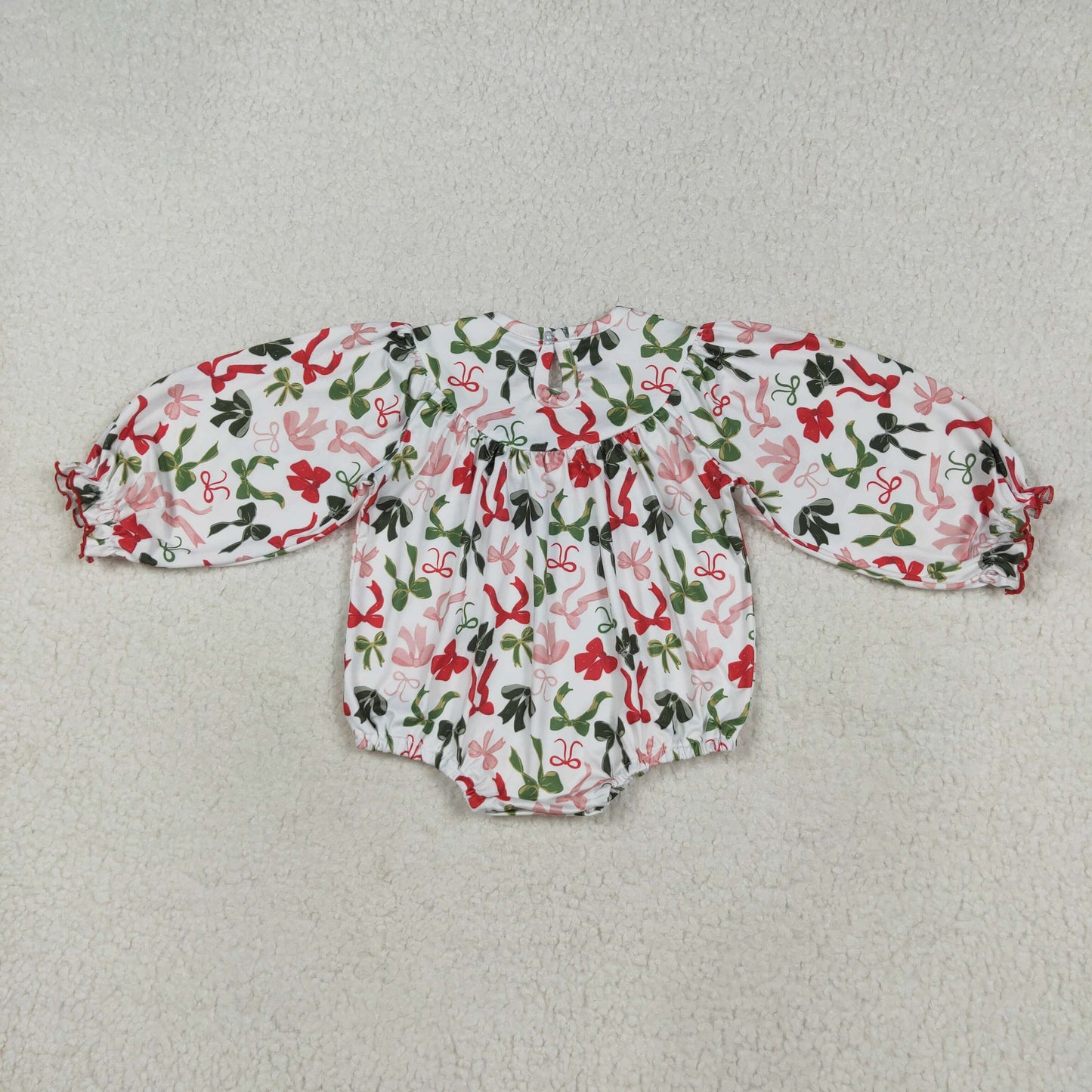 LR2276 smocked Merry Christmas Bows Ruffle Long Sleeve Girls Bubble Romper 202507 RTS
