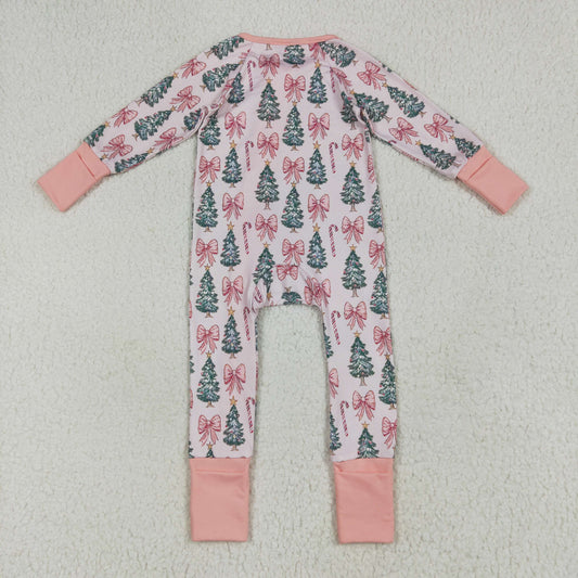 LR2283Baby Girls Boutique  Christmas Bows Tree Pink Zippy Long Sleeve Romper 202507 RTS