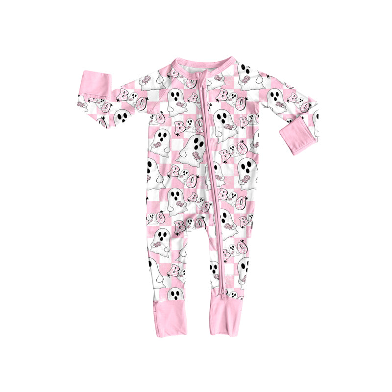 Preorder LR2288 Girls Boutique Boo Ghost Pink Zippy Long Sleeve  Romper 202506