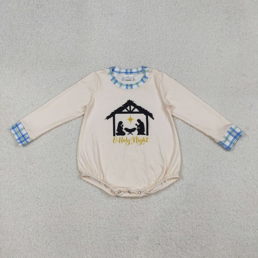 LR2292 Boys Boutique Holy Night Jesus Beige Long Sleeve Bubble Romper 202509 RTS