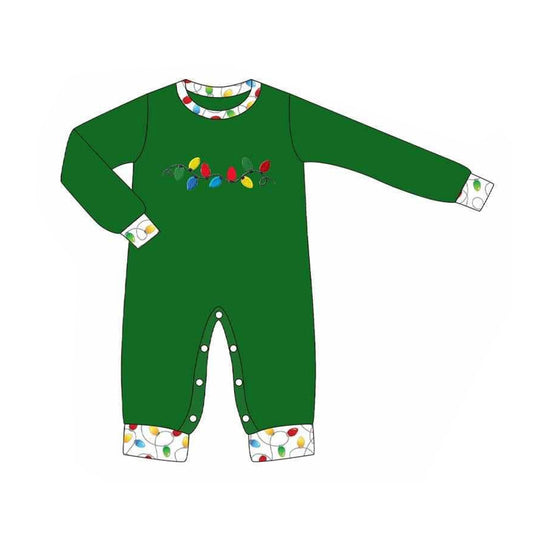Preorder LR2315 Boys Boutique Christmas Lights Bow Green Long Sleeve Romper 202506