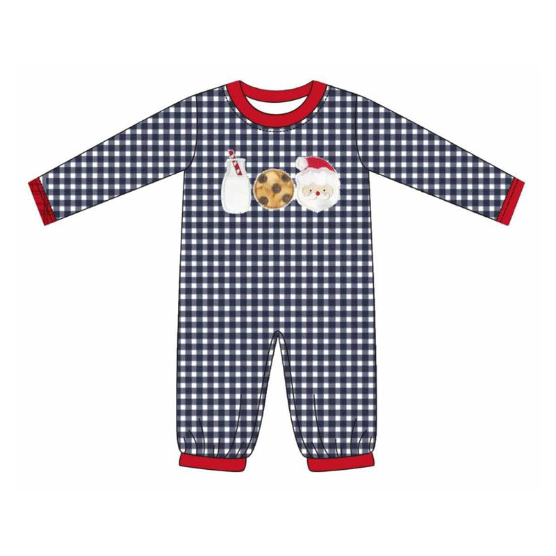 Preorder LR2319 Boys Boutique Milk Cookie Santa Black Plaid Long Sleeve Romper 202506
