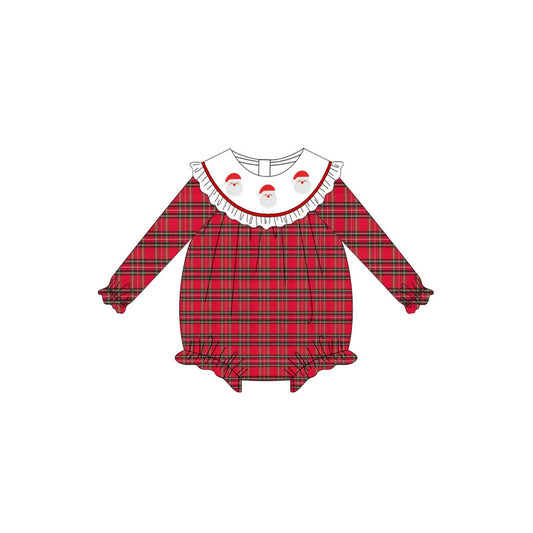 Preorder LR2320 Girls Boutique Santa Claus Red Plaid Long Sleeve Bubble Romper 202506