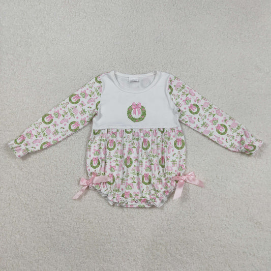 LR2325 Girls Boutique Christmas Snowman Pink White Long Sleeve Bubble Romper 202508 RTS