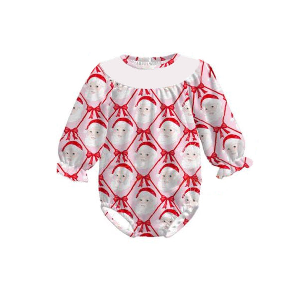 Preorder LR2332 Girls Boutique Santa Claus Bows Red Long Sleeve Bubble Romper 202506