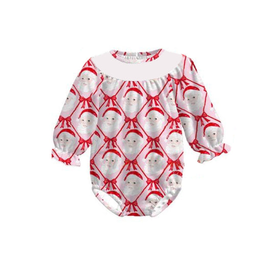 Preorder LR2332 Girls Boutique Santa Claus Bows Red Long Sleeve Bubble Romper 202506