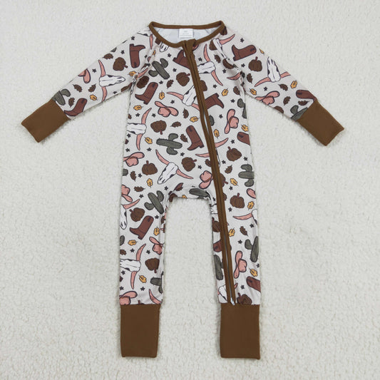 LR2334 Boys Boutique Cow Hat Pumpkin Cactus Orange Zippy Long Sleeve Romper 202508 RTS