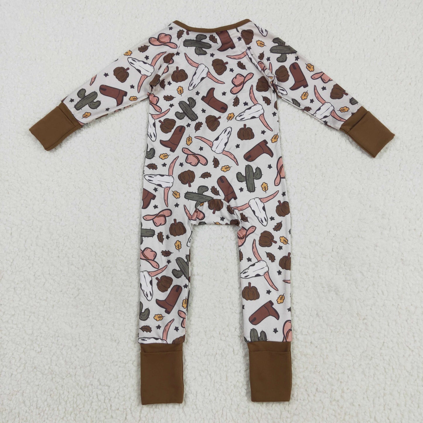 LR2334 Boys Boutique Cow Hat Pumpkin Cactus Orange Zippy Long Sleeve Romper 202508 RTS
