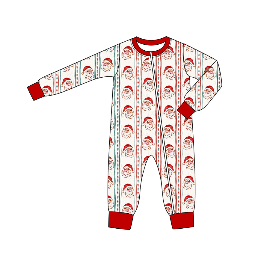 Preorder LR2342 Boys Boutique Santa Claus Stripe Red Zippy Long Sleeve  Romper 202506