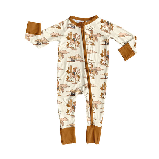Preorder LR2344 Boys Boutique Horse Cactus Brown Zippy Long Sleeve  Romper 202506