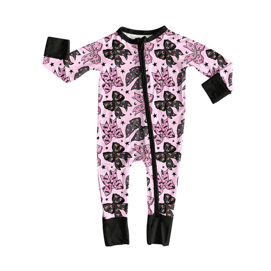 Preorder LR2345 Girls Boutique Bows Black Pink Zippy Long Sleeve  Romper 202506