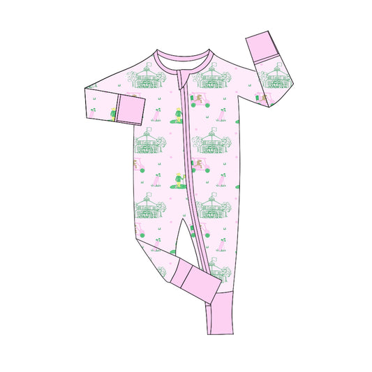 Preorder LR2350 Girls Boutique Golf Pink Zipper Long Sleeve Romper 202506