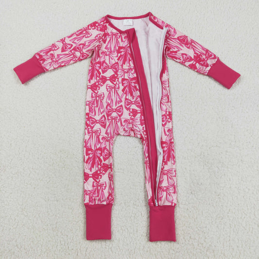 LR2365 Girls Boutique Rose Red Bows Zippy Long Sleeve Romper 202508 RTS