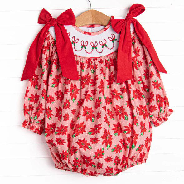 Preorder LR2386 Girls Leaf Bows Red Long Sleeve Bubble Romper 202507