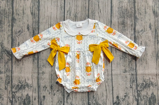 Preorder LR2389 Girls Flower Pumpkin Bows Doll Collar Long Sleeve Romper 202507