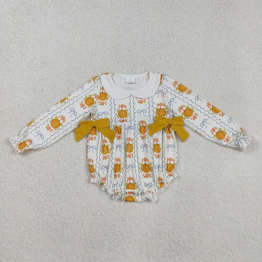LR2389 Girls Flower Pumpkin Bows Doll Collar Long Sleeve Bubble Romper 202508 RTS