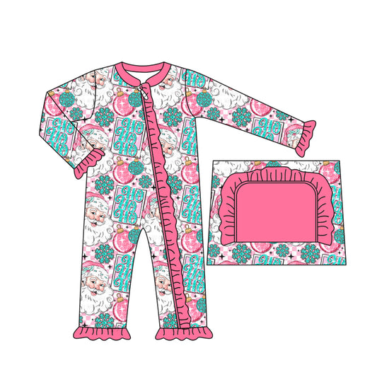 Preorder LR2400 Christmas Santa Claus Girls Pink Ruffle Zippy Long Sleeve Romper 202507