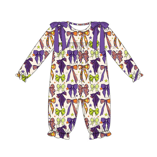 Preorder LR2404 Bows Pattern Girls Purple Long Sleeve Romper 202507