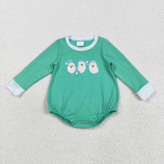 LR2412 Embroidered Sibling Boys Boutique Santa Claus Blue Green Long Sleeve Bubble Romper 202508 RTS