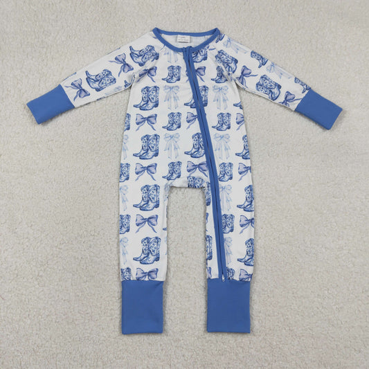 LR2420 Bow Boots Blue Zippy Long Sleeve Girls Romper 202512 RTS