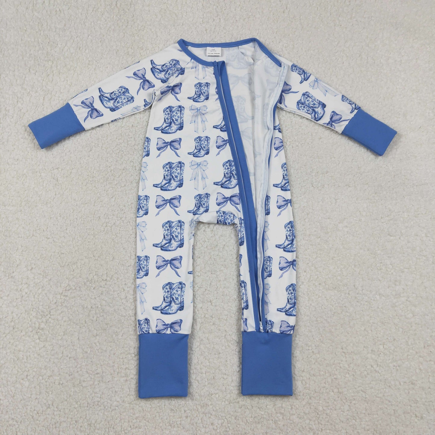 LR2420 Bow Boots Blue Zippy Long Sleeve Girls Romper 202512 RTS