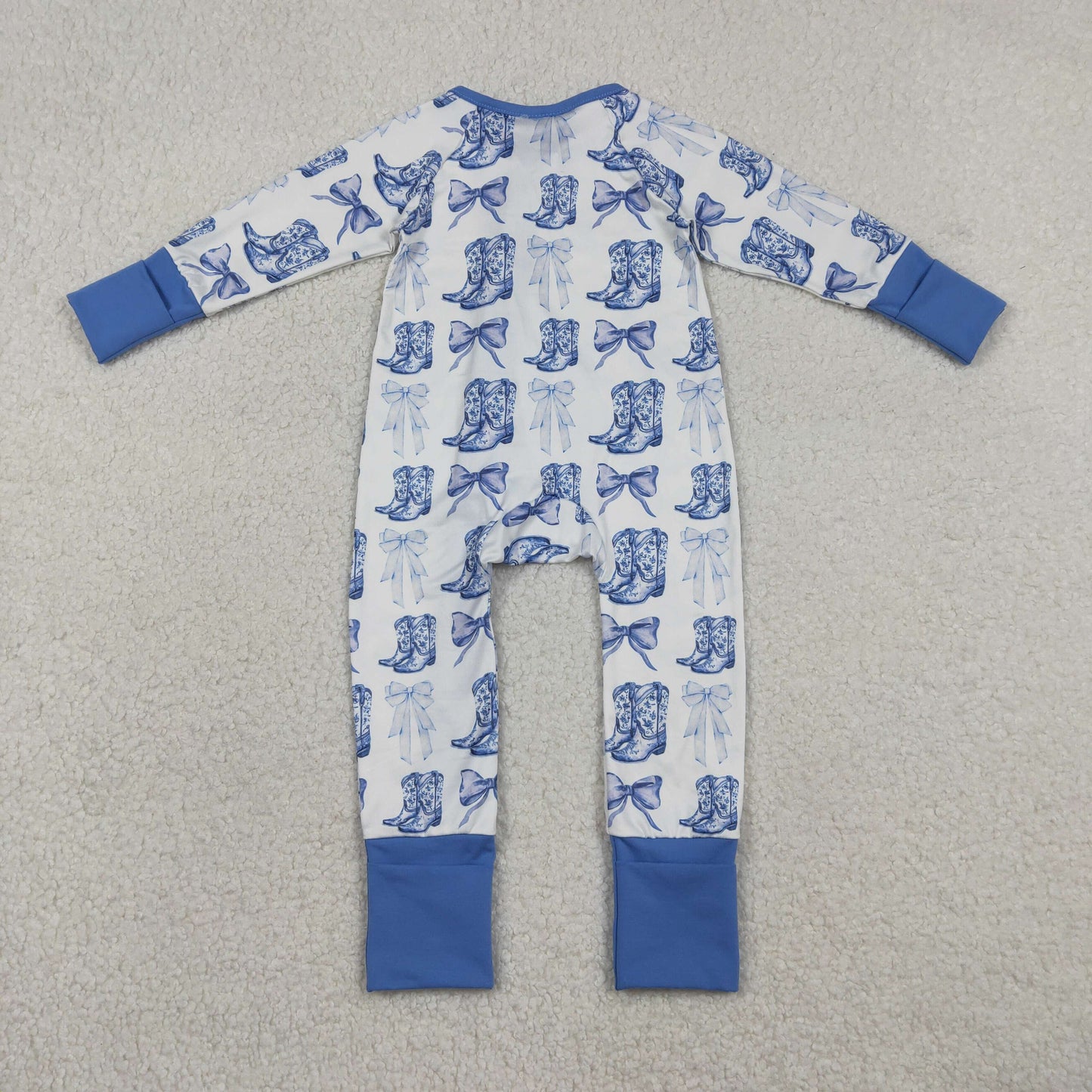 LR2420 Bow Boots Blue Zippy Long Sleeve Girls Romper 202512 RTS