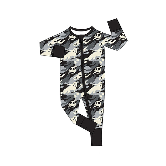Preorder LR2434 Halloween Ghost Black Zippy Long Sleeve Boys Romper 202507