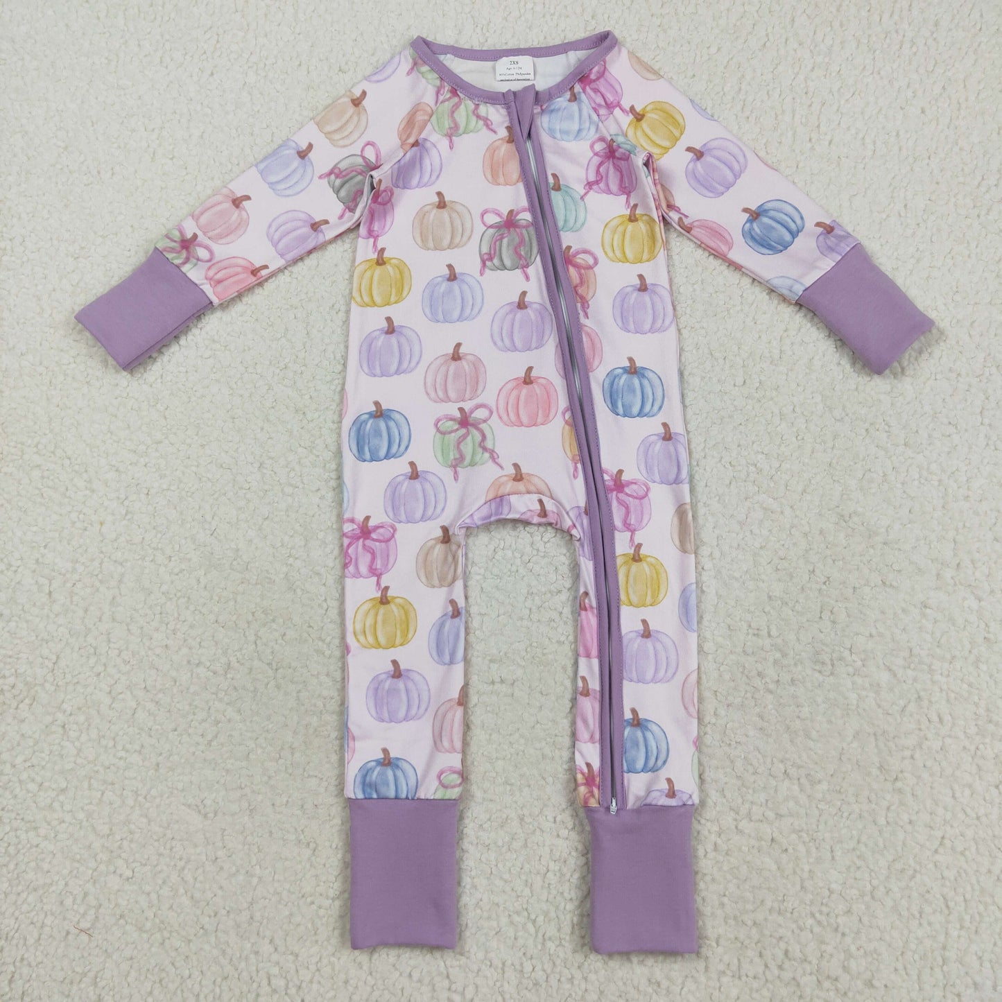 LR2442 Pumpkin Purple Pink Zippy Long Sleeve Girls Romper 202508 RTS