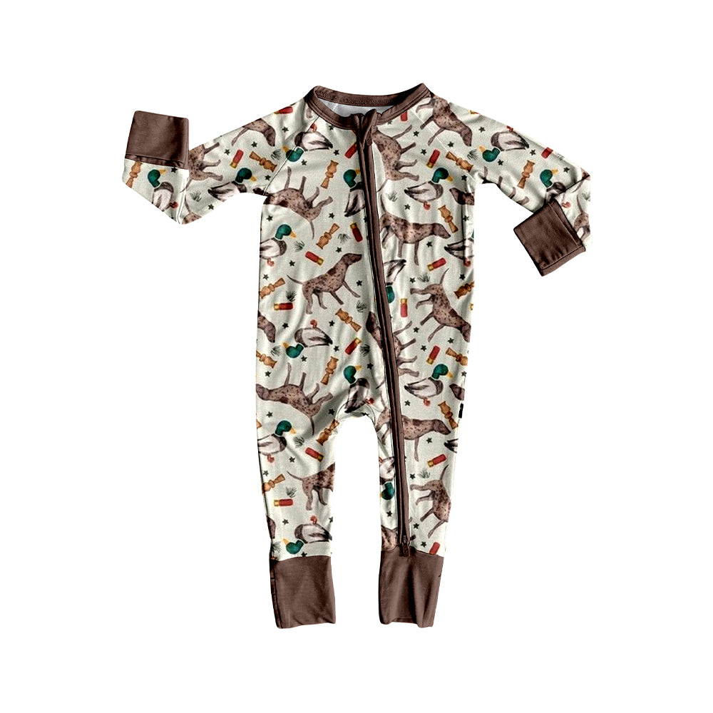Preorder LR2454 Puppy Duck Hunting  Brown Zippy Long Sleeve Boys Romper 202507