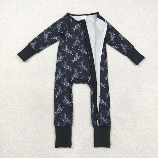 LR2466 Halloween Cowboy Skull Black Zipper Long Sleeve Boys Romper 202508 RTS