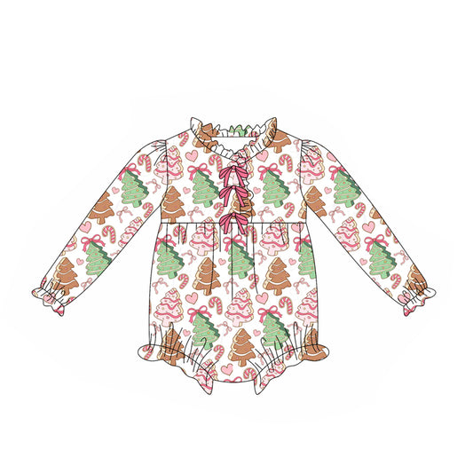 Preorder LR2483 Christmas Tree Ruffle Long Sleeve Girls Bubble Romper 202507　