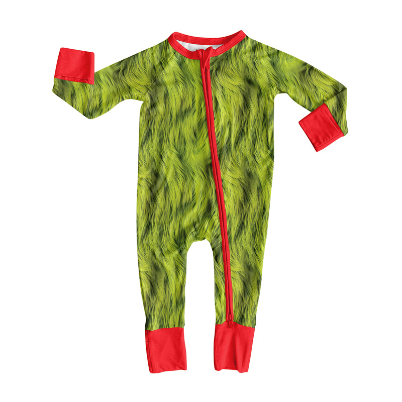 Preorder LR2498 Green Plush Red Zippy Long Sleeve Boys Romper 202507