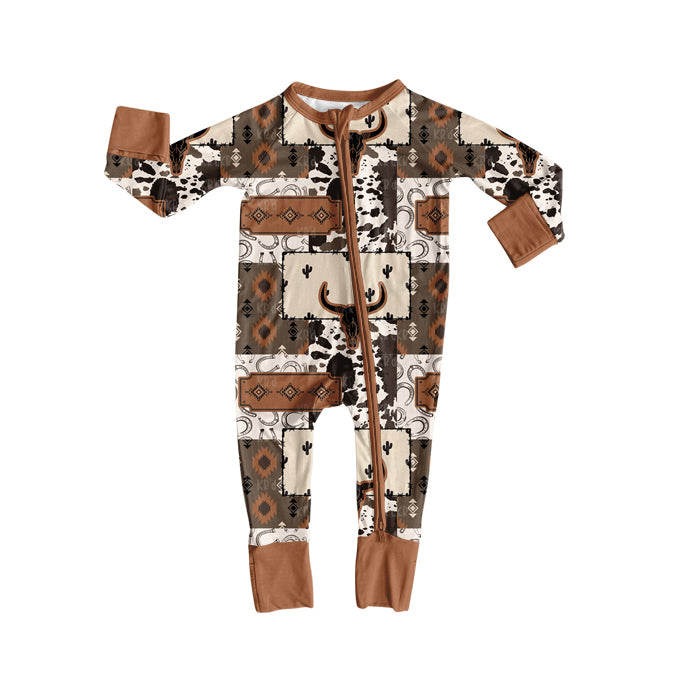 Preorder LR2505 Cowboy Brown Zippy Long Sleeve Boys Romper 202507