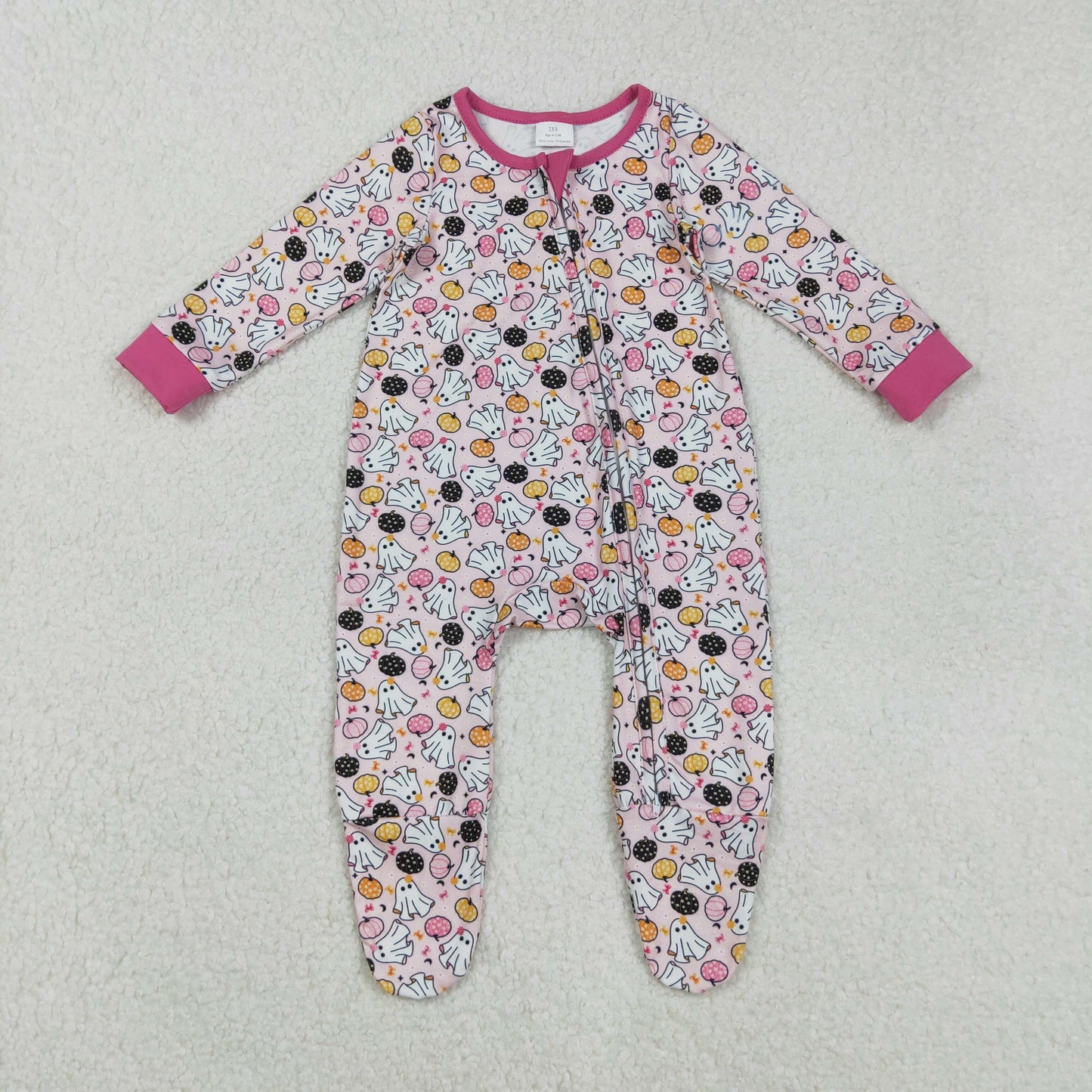 LR2506 Halloween Ghost Pink Zippy Long Sleeve Girls Romper 202508 RTS