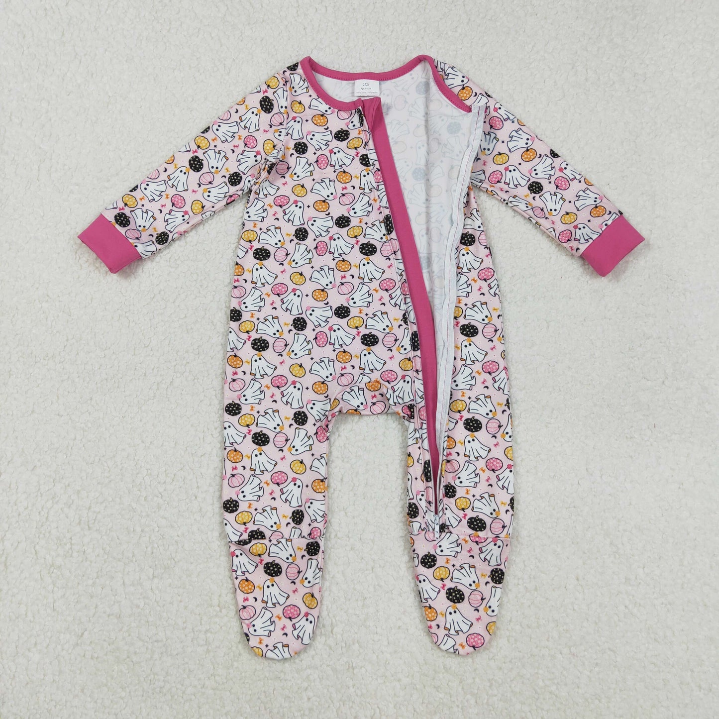 LR2506 Halloween Ghost Pink Zippy Long Sleeve Girls Romper 202508 RTS
